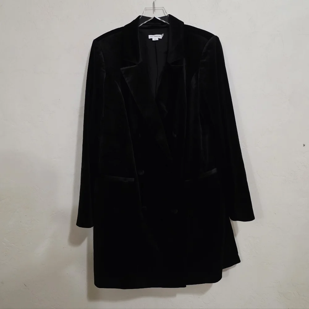 Good American Exec Double-breasted Velvet Mini Dress In Black Tuxedo dress 2X - Picture 2 of 11